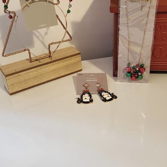 Christmas jingle bell necklace cat ears and cat earrings with jewels lot #25 - Picture 4 of 12